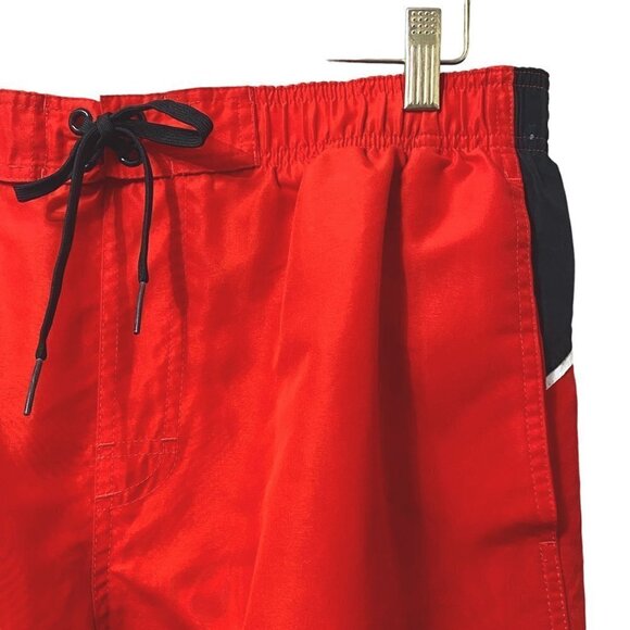 NIKE Swim Trunks XL Red Black Elastic Waist Board Shorts - Picture 6 of 13
